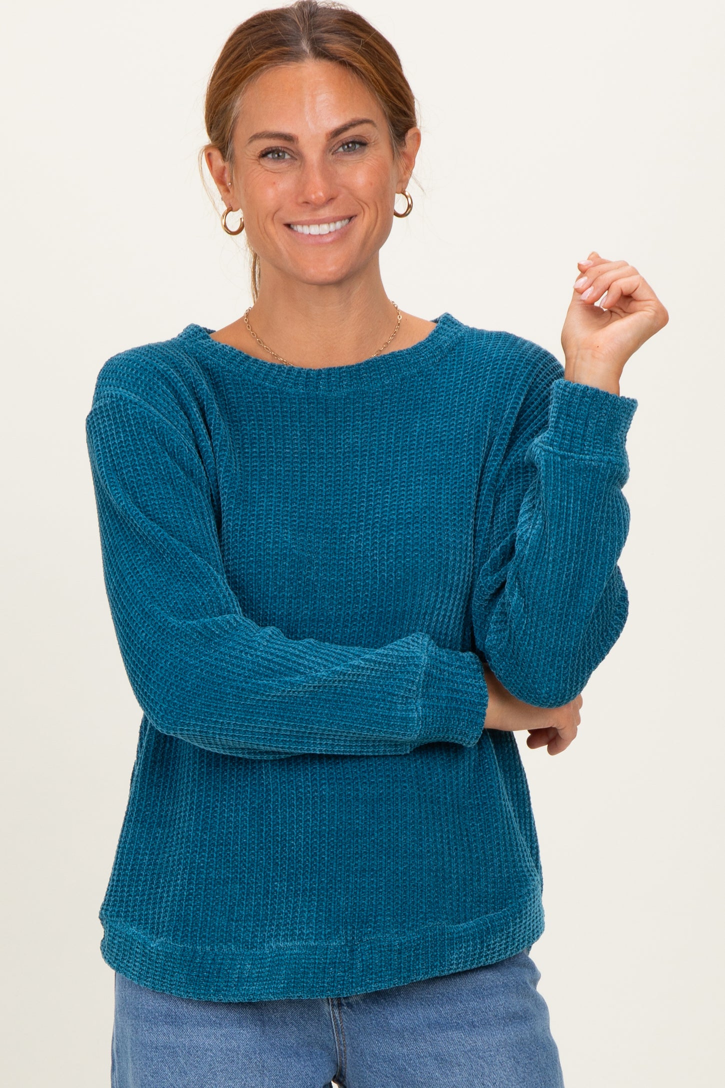 Teal Chenille Knit Sweater