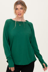 Forest Green Exposed Seam Long Sleeve Top