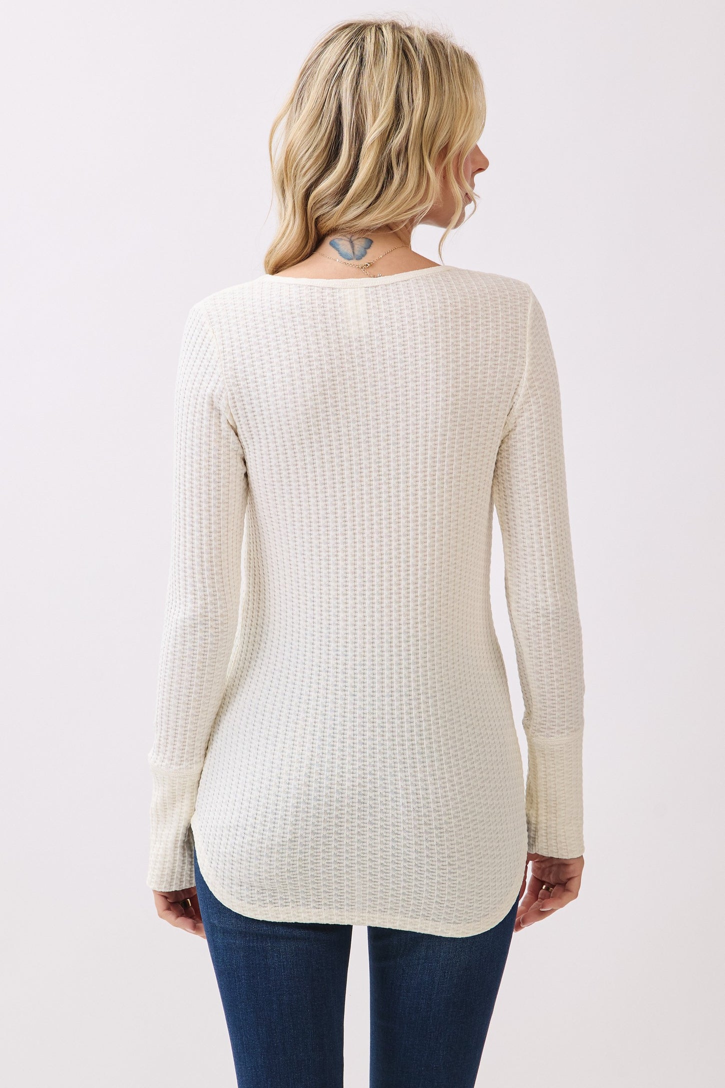 Cream Waffle Rib Knit Henley Top