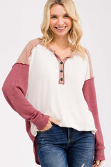 Burgundy Waffle Knit Colorblock Maternity Top