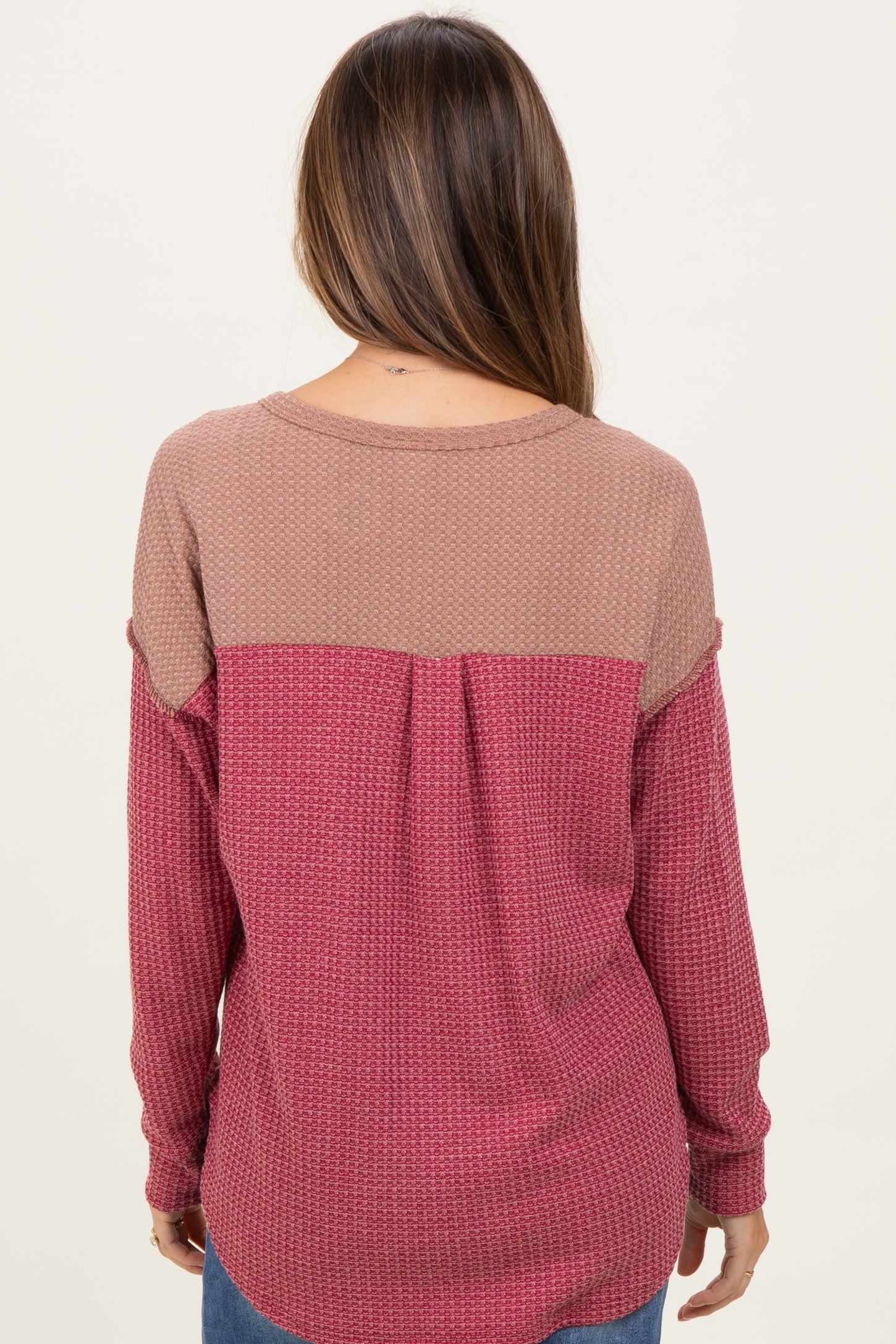 Burgundy Waffle Knit Colorblock Maternity Top