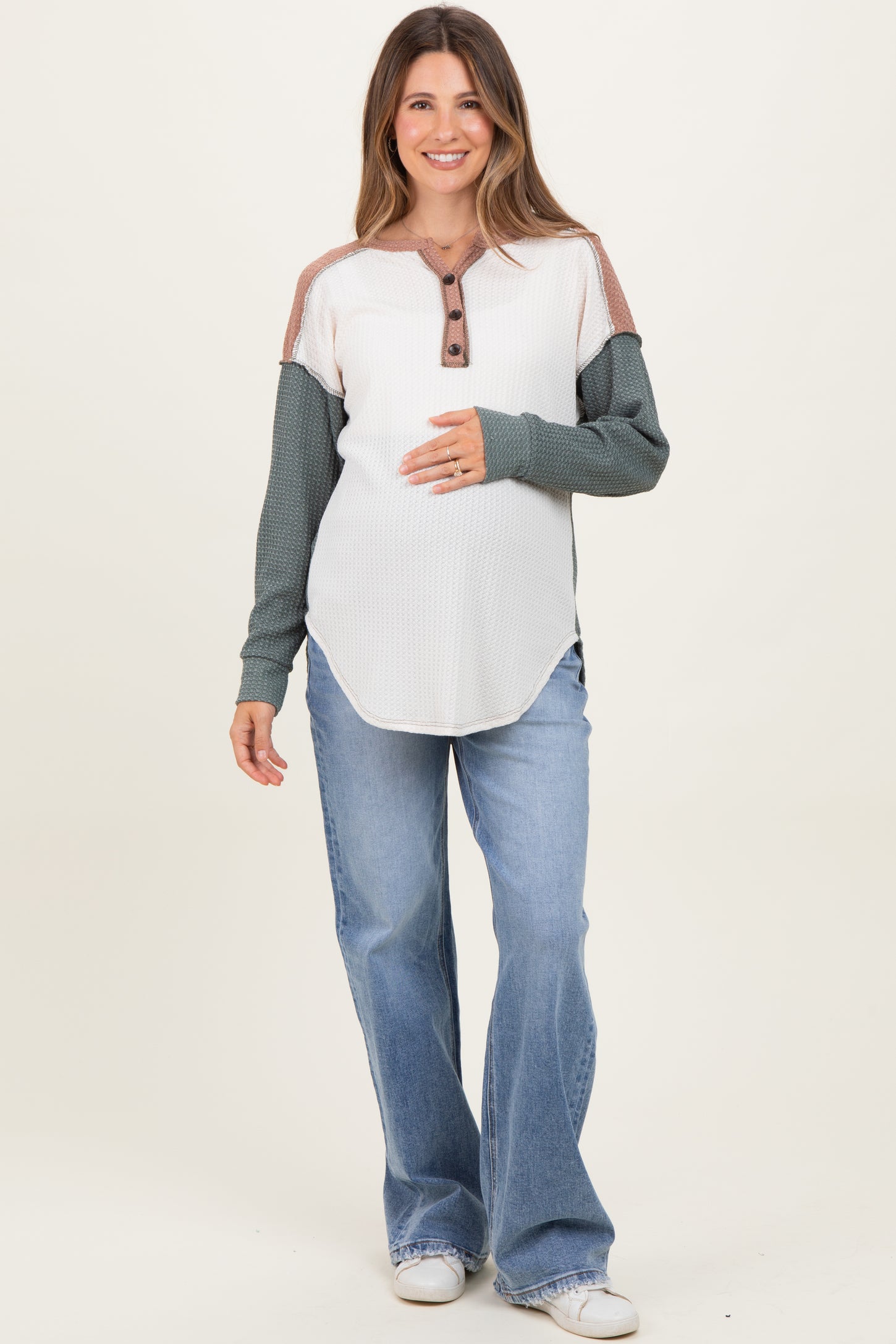 Olive Waffle Knit Colorblock Maternity Top