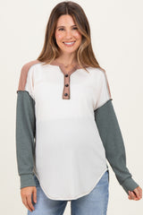 Olive Waffle Knit Colorblock Maternity Top