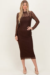 Brown Lace Overlay Fitted Maternity Midi Dress