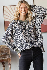 Beige Ribbed Animal Print Contrast Trim Maternity Pullover