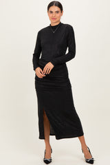 Black Sequin Long Sleeve Mock Neck Maternity Maxi Dress