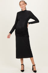 Black Sequin Long Sleeve Mock Neck Maternity Maxi Dress