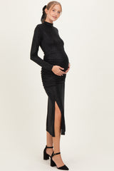 Black Sequin Long Sleeve Mock Neck Maternity Maxi Dress