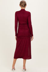 Burgundy Sequin Long Sleeve Mock Neck Maternity Maxi Dress