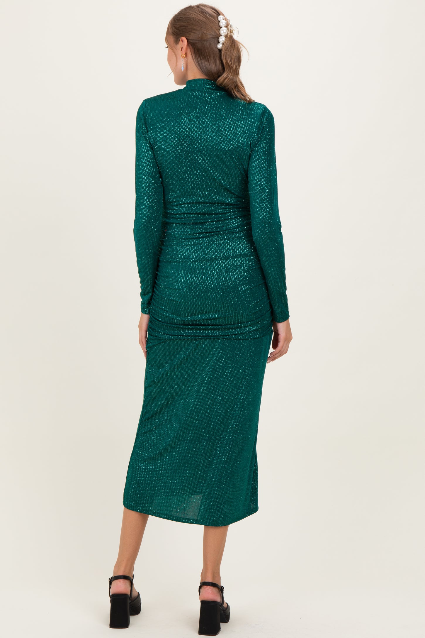 Green Sequin Long Sleeve Mock Neck Maternity Maxi Dress