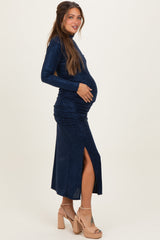 Navy Sequin Long Sleeve Mock Neck Maternity Maxi Dress
