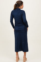 Navy Sequin Long Sleeve Mock Neck Maternity Maxi Dress