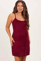 Burgundy Sequin Sleeveless Maternity Mini Dress