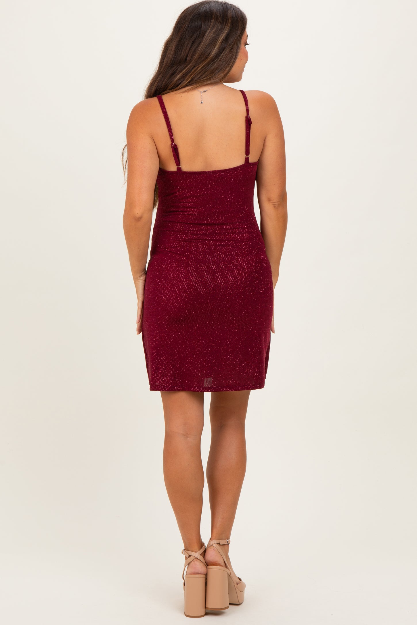 Burgundy Sequin Sleeveless Maternity Mini Dress