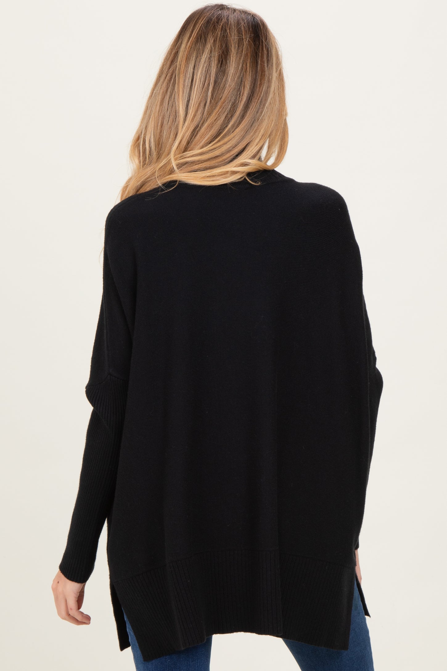 Black Mock Neck Oversized Sir Slit Maternity Sweater Top