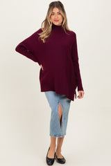 Burgundy Mock Neck Oversized Sir Slit Maternity Sweater Top