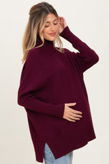 Burgundy Mock Neck Oversized Sir Slit Maternity Sweater Top