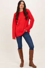 Red Braid Knit Pattern Soft Fluffy Sweater Top