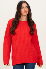 Red Braid Knit Pattern Soft Fluffy Sweater Top