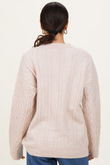 Beige Braid Knit Pattern Soft Fluffy Sweater Top