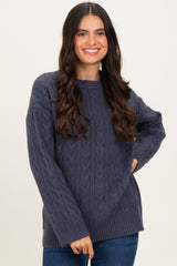 Navy Braid Knit Pattern Soft Fluffy Maternity Sweater Top