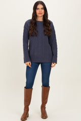 Navy Braid Knit Pattern Soft Fluffy Sweater Top