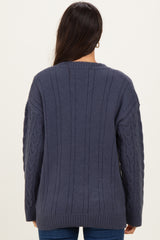 Navy Braid Knit Pattern Soft Fluffy Sweater Top