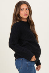 Black Braid Knit Pattern Soft Fluffy Maternity Sweater Top