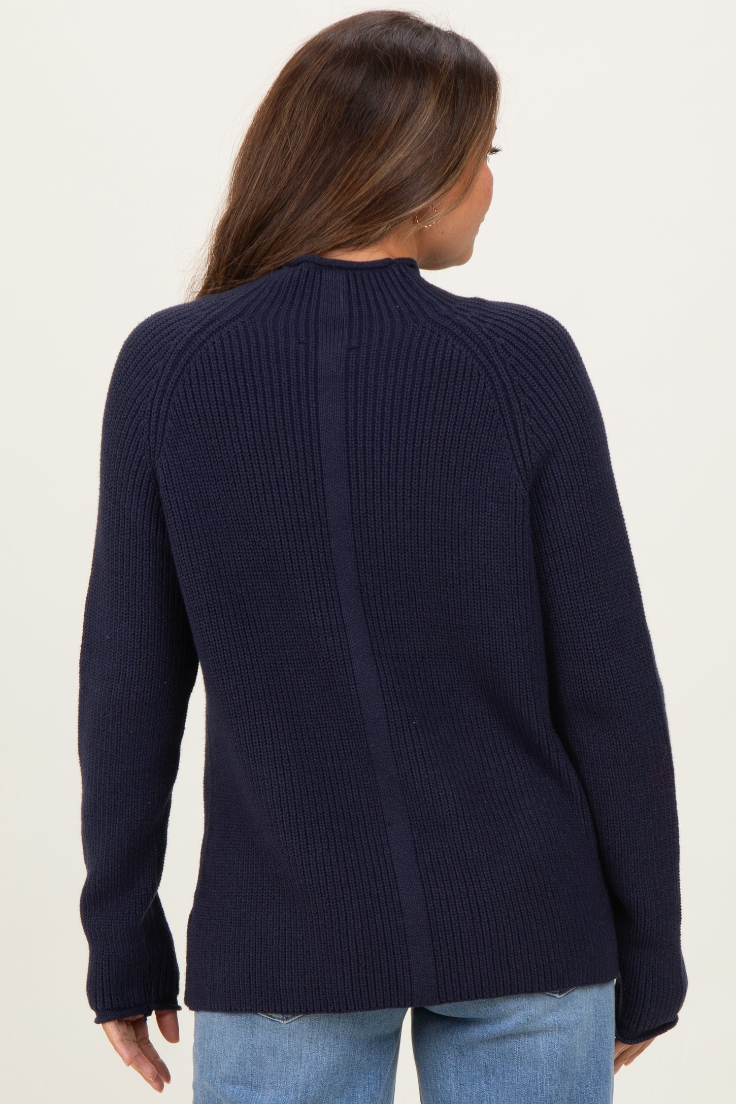 Navy Mock Neck Ribbed Knit Basic Maternity Sweater Top