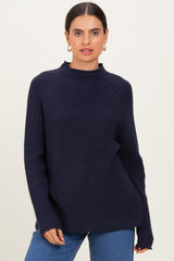 Navy Mock Neck Ribbed Knit Basic Maternity Sweater Top
