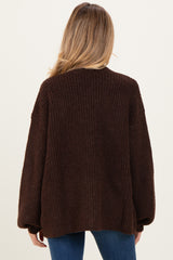 Brown Knit Oversized Maternity Button Cardigan
