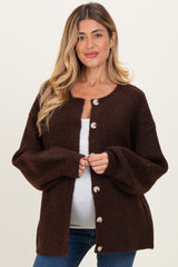 Brown Knit Oversized Maternity Button Cardigan