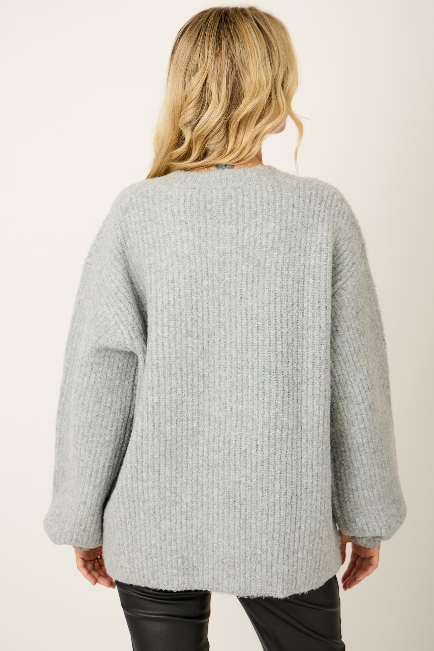 Heather Grey Knit Oversized Button Cardigan