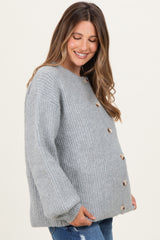Heather Grey Knit Oversized Maternity Button Cardigan