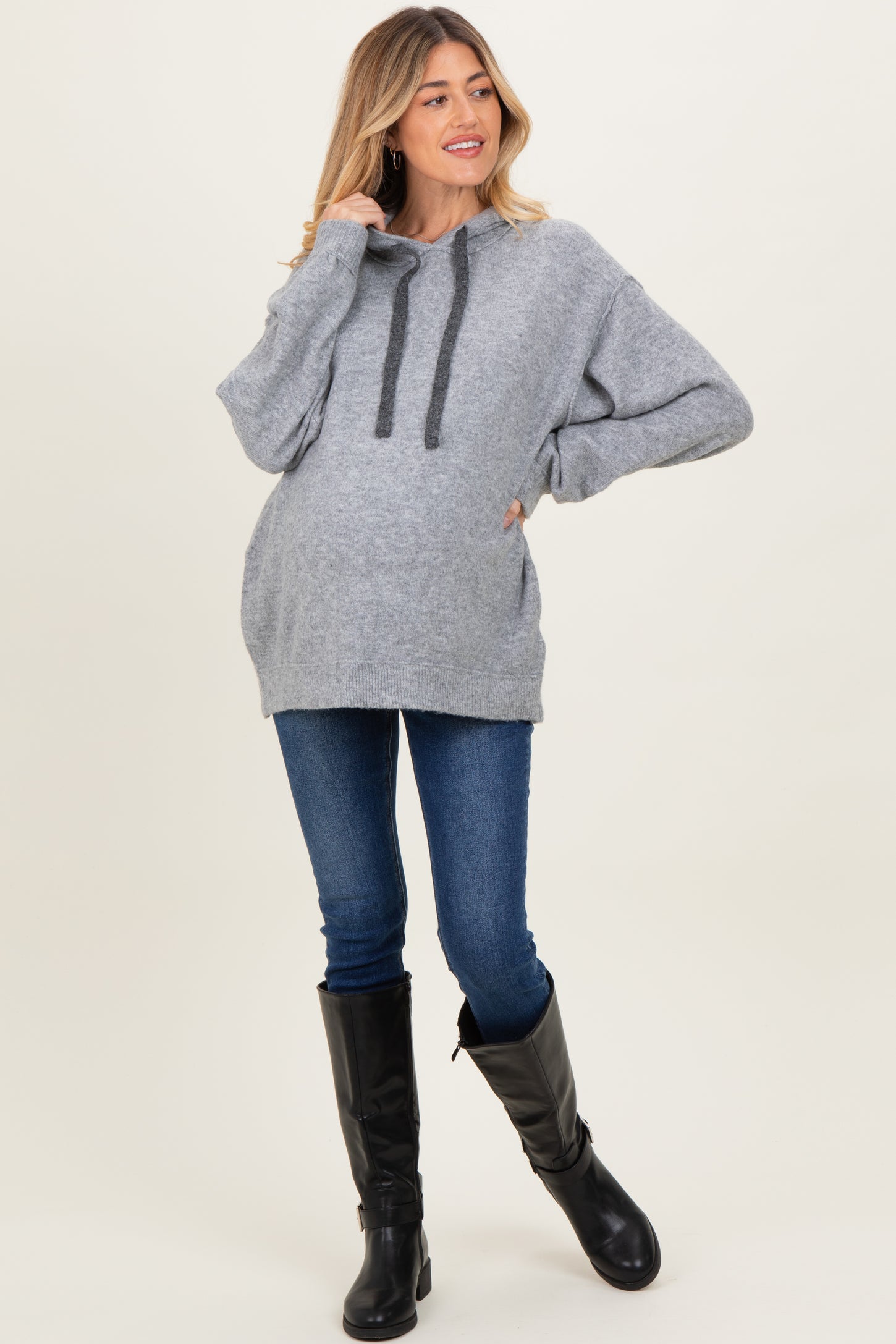 Heather Grey Brushed Knit Oversized Maternity Hoodie