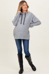 Heather Grey Brushed Knit Oversized Maternity Hoodie