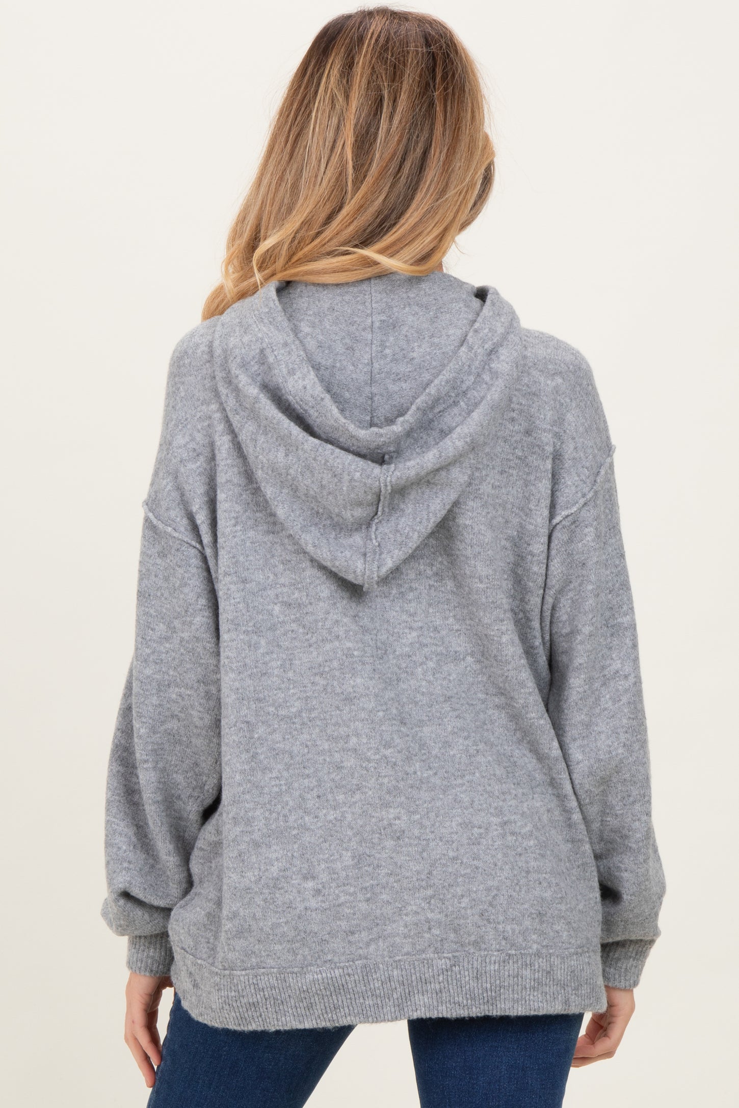 Heather Grey Brushed Knit Oversized Maternity Hoodie