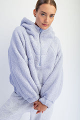 Lavender Faux Sherpa Quarter Zip Hoodie