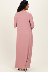 Mauve Ribbed Sleeveless Dress Cardigan Maternity Set