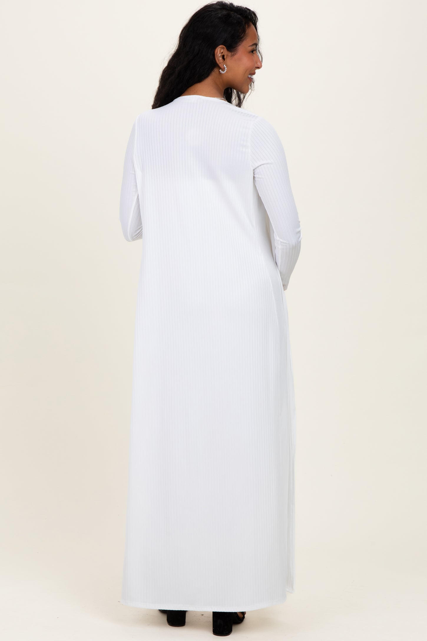 Ivory Ribbed Sleeveless Dress Cardigan Maternity Set