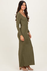 Olive Square Neck Long Sleeve Maxi Dress