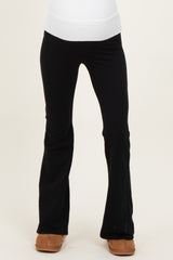 Black Contrast Waistband Flared Maternity Lounge Pants