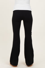 Black Contrast Waistband Flared Maternity Lounge Pants