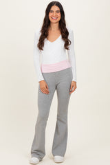 Heather Grey Contrast Waistband Flared Maternity Lounge Pants
