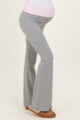 Heather Grey Contrast Waistband Flared Maternity Lounge Pants