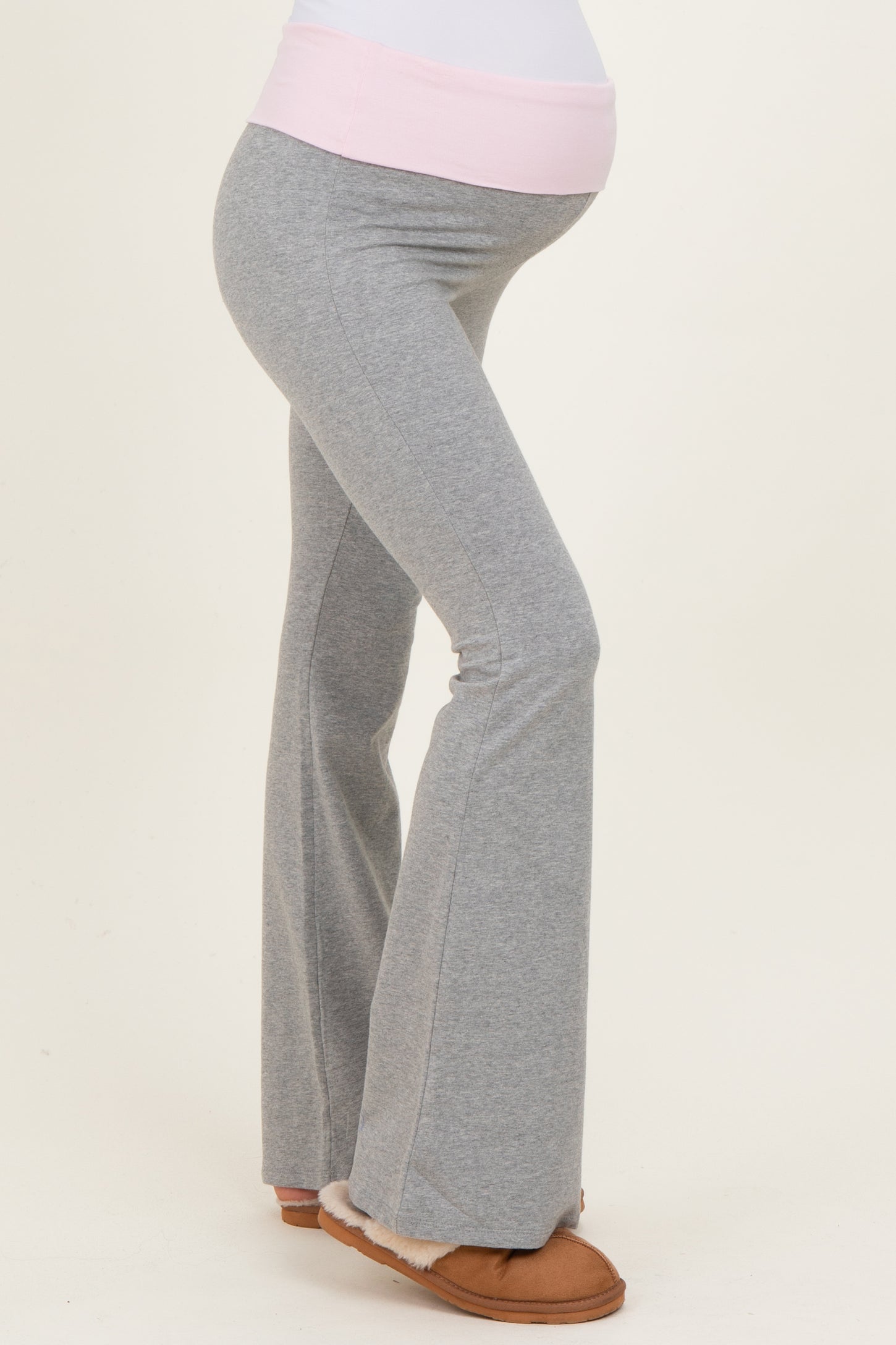 Heather Grey Contrast Waistband Flared Maternity Lounge Pants