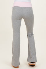Heather Grey Contrast Waistband Flared Maternity Lounge Pants