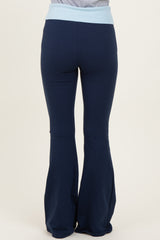 Navy Contrast Waistband Flared Lounge Pants
