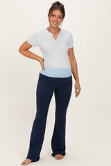 Navy Contrast Waistband Flared Maternity Lounge Pants