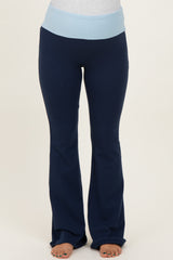 Navy Contrast Waistband Flared Maternity Lounge Pants